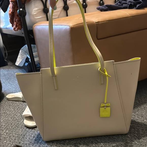 kate spade Handbags - Cream and Yellow Structured Leather Tote Kate spade